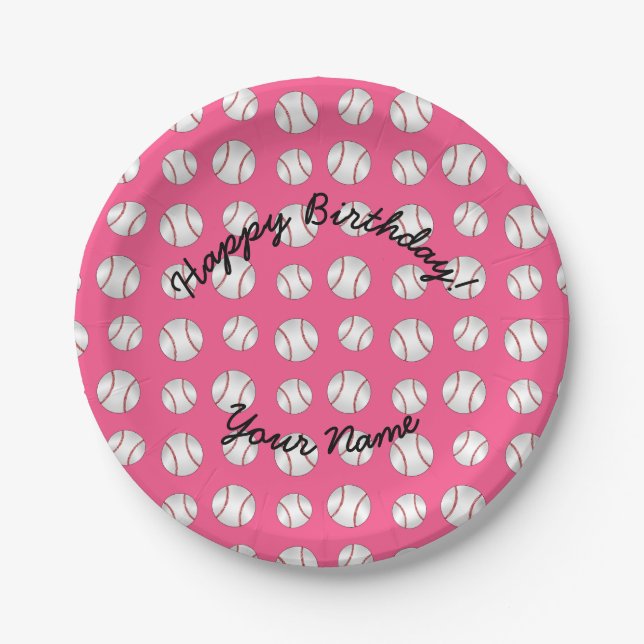 Assiettes En Carton Base-ball de rose de joyeux anniversaire (Devant)