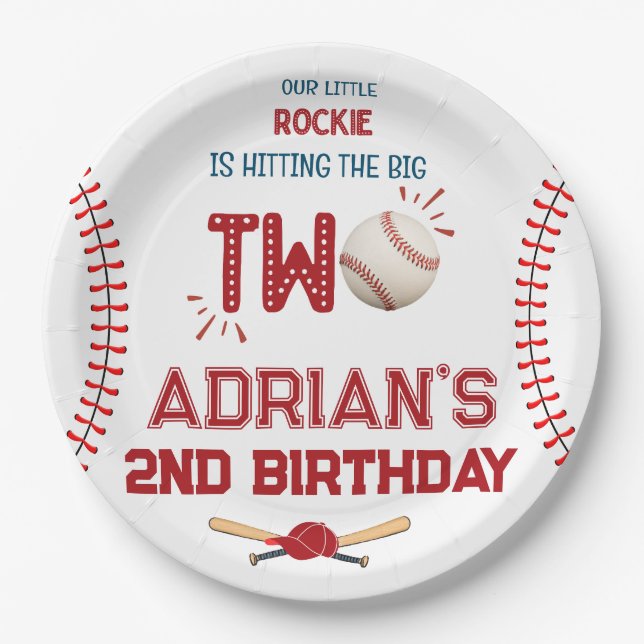 Assiettes En Carton Baseball 2e anniversaire garçon (Devant)