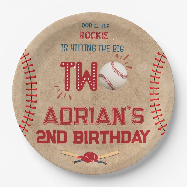Assiettes En Carton Baseball 2e anniversaire garçon (Devant)
