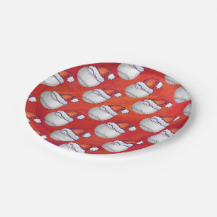 Assiettes En Carton Baseball avec Santa Hat sur Rouge