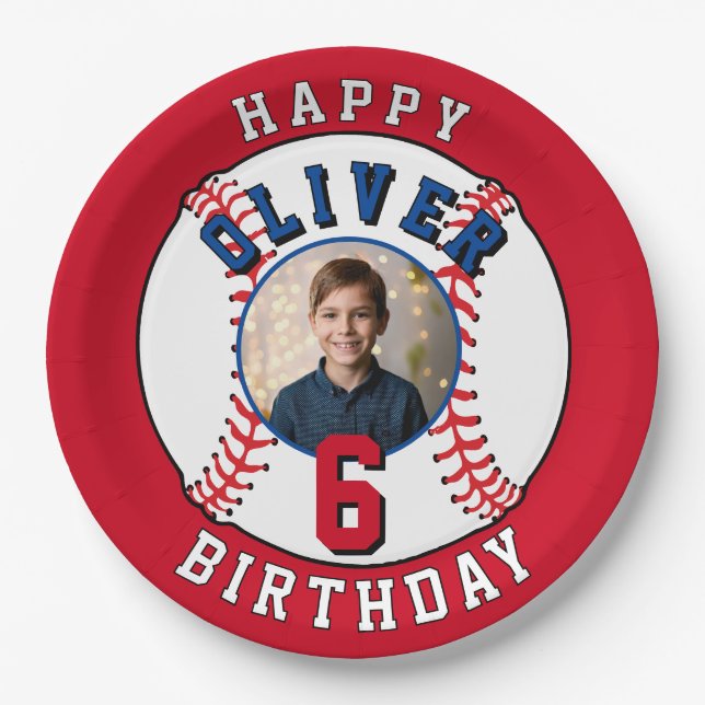 Assiettes En Carton Baseball Ball Kids Photo Anniversaire (Devant)