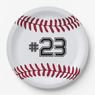 Assiettes En Carton Baseball blanc avec nombre