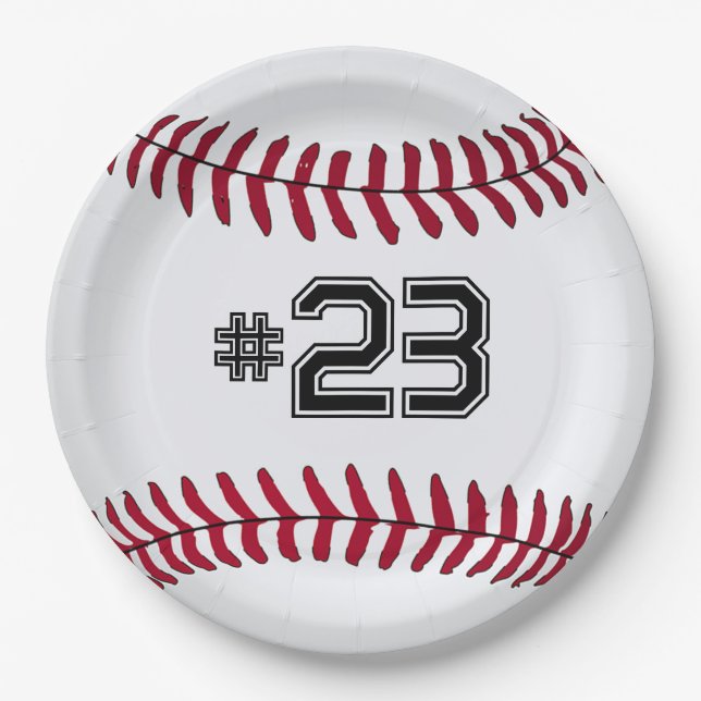 Assiettes En Carton Baseball blanc avec nombre (Devant)