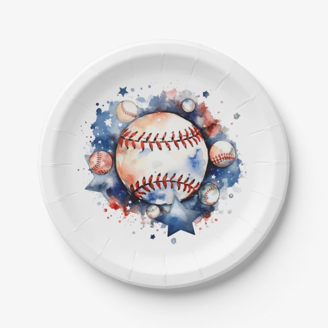 Assiettes En Carton Baseball bleu et rouge (Devant)