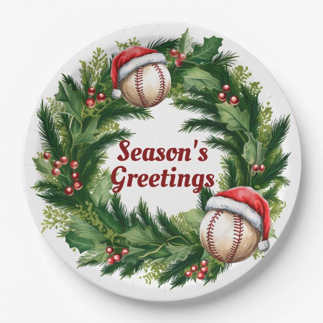 Assiettes En Carton Baseball Casquette père Noël personnalisable (Devant)