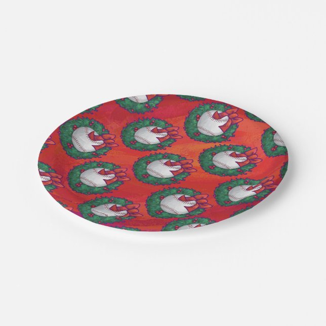 Assiettes En Carton Baseball en couronne rouge (Angle)