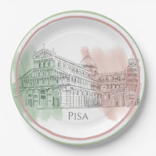 Assiettes En Carton Basilique Italie de Pise avec Italie Drapeau Coule