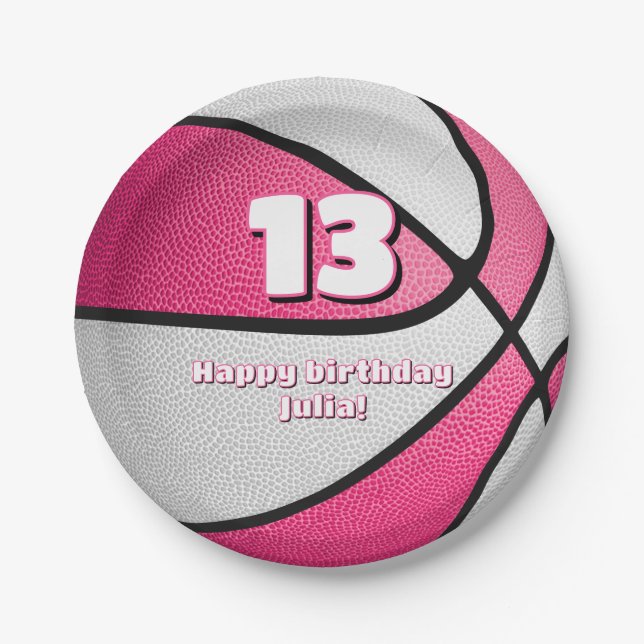 Assiettes En Carton basket-ball féminin blanc rose (Devant)