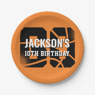 Assiettes En Carton Basket-ball Orange Noir fête d'anniversaire