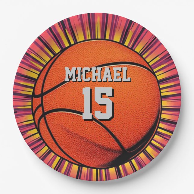 Assiettes En Carton Basket-ball Votre nom Pop Art (Devant)