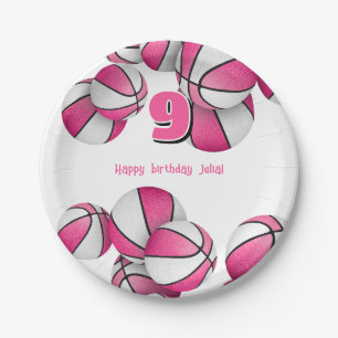 Assiettes En Carton basket blanc rose filles fête d'anniversaire
