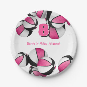 Assiettes En Carton basket noir rose filles fête d'anniversaire