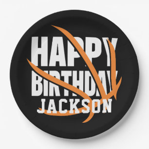 Assiettes En Carton Basketball Orange Black Bonne fête d'anniversaire