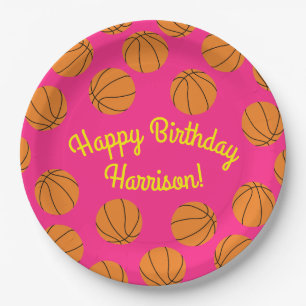 Assiettes En Carton Basketball Sports Anniversaire fête rose