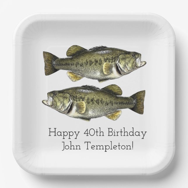Assiettes En Carton Basse à grande bouche Pêche Anniversaire (Recto)