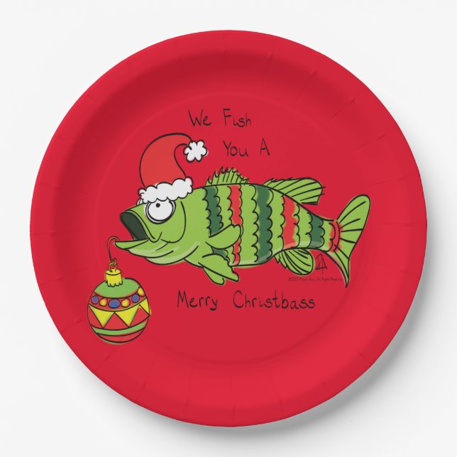 Assiettes En Carton Basse de Noël amusant Pêche Poisson Cute Cartoon (Devant)