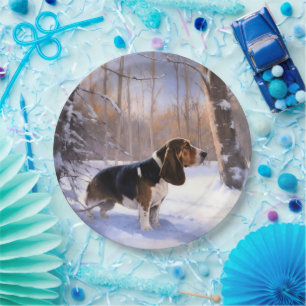 Assiettes En Carton Basset Hound Laisser neiger Noël