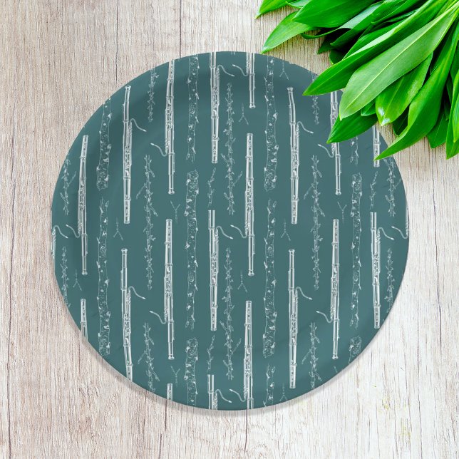 Assiettes En Carton Basson des bois (Turquoise) (Woodland Bassoon Pattern Paper Plates)