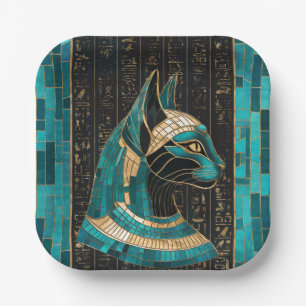 Assiettes En Carton Bastet, déesse chatte égyptienne - Art mosaïque