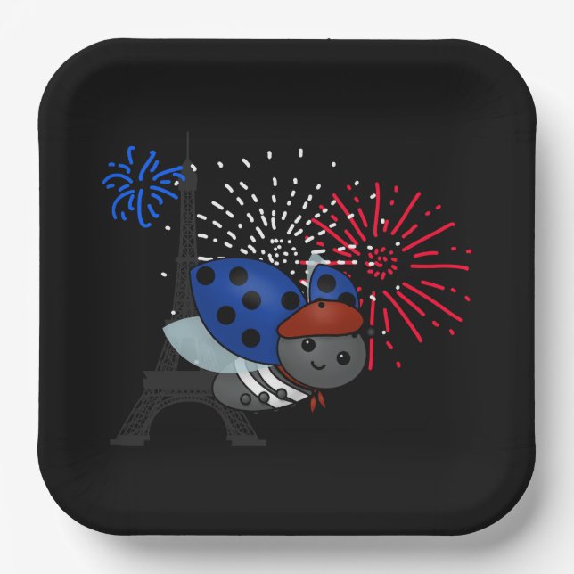 Assiettes En Carton Bastille Day Ladybug, sourire (Recto)
