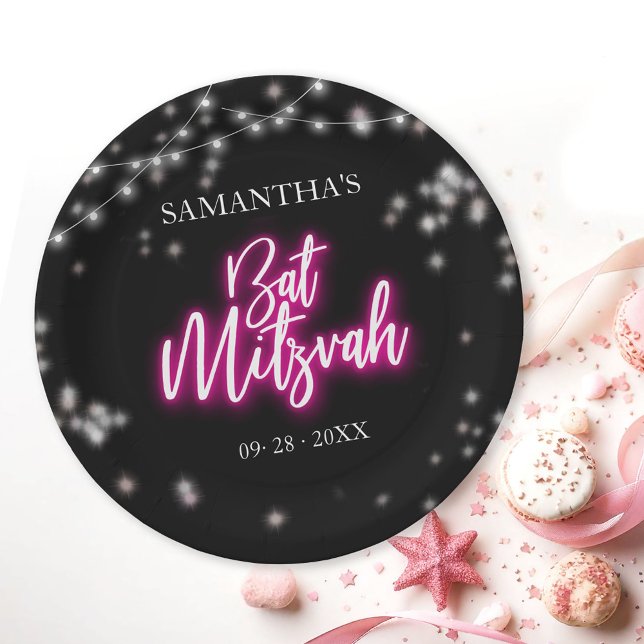 Assiettes En Carton Bat mitzvah à thème rose chaud (Créateur téléchargé)