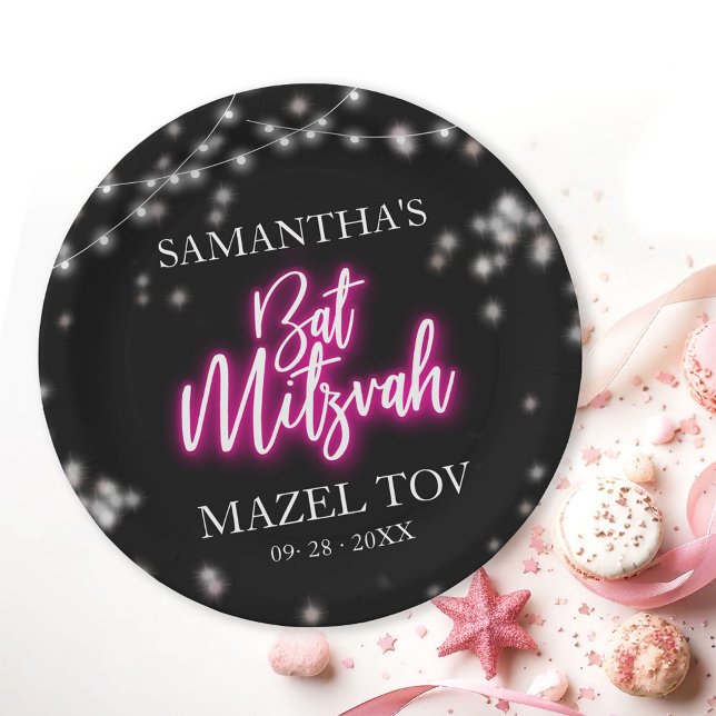 Assiettes En Carton Bat mitzvah à thème rose chaud (Créateur téléchargé)