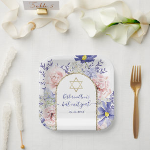 Assiettes En Carton Bat mitzvah de trame or rose violet