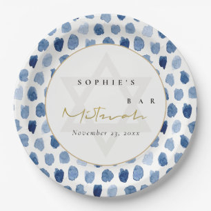 ASSIETTES EN CARTON BAT MITZVAH DOUBLE DOUBLE DOUBLE D'EAU GOLD BLUE I