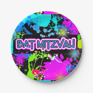 Assiettes En Carton Bat mitzvah, Lumineux, Peinture Faux Neon
