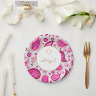 Assiettes En Carton Bat mitzvah rose or Motif moderne