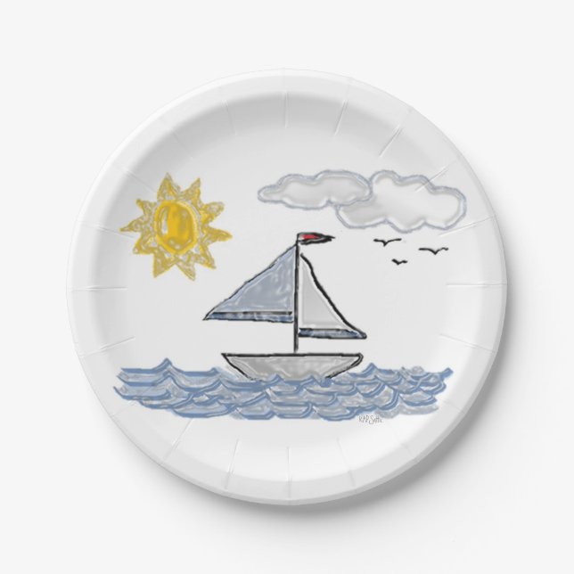 Assiettes En Carton Bateau à voile (Devant)