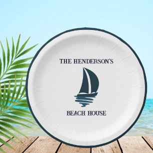 Assiettes En Carton Bateau à voile bleu marine Nautical Beach House