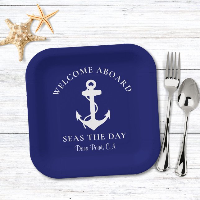 Assiettes En Carton Bateau Ancre Marine Bleu Personnalisé (Créateur téléchargé)