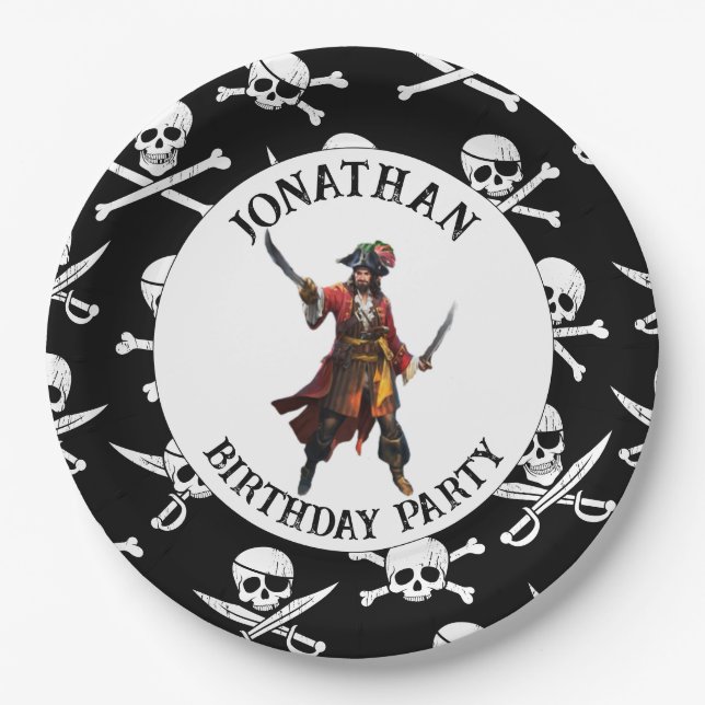 Assiettes En Carton Bateau de capitaine pirate Plaques de papier (Devant)
