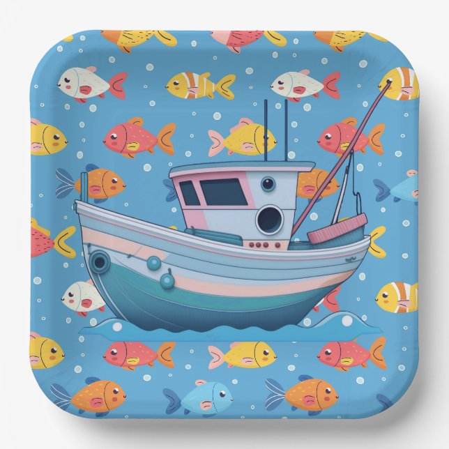 Assiettes En Carton Bateau de pêche (Recto)