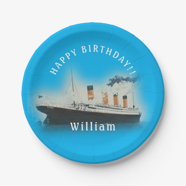 Assiettes En Carton Bateau Titanic Blue Birthday White Star Line (Devant)