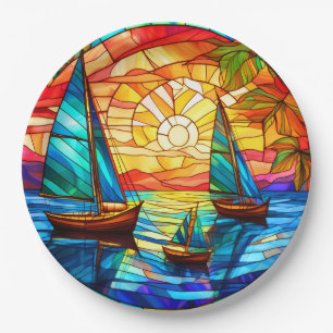 Assiettes En Carton Bateaux à voile au coucher du soleil