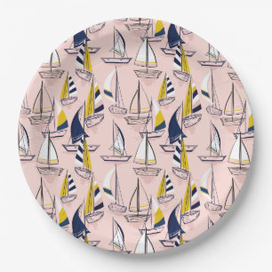 Assiettes En Carton Bateaux à voile bleu marine