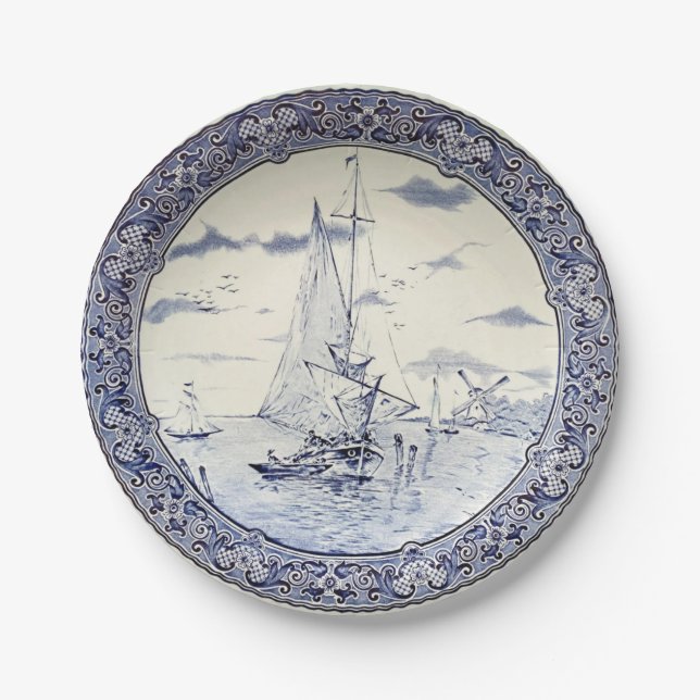 ASSIETTES EN CARTON BATEAUX À VOILE DELFT ET WINDMILLS (Devant)