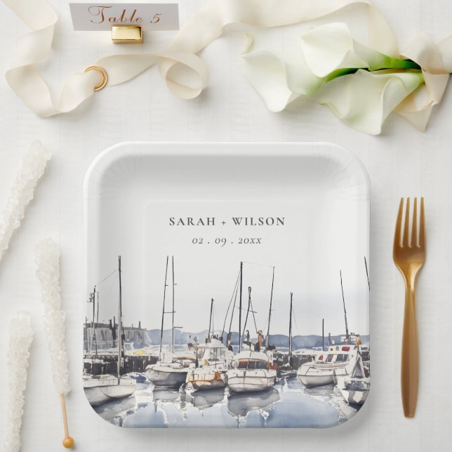 Assiettes En Carton Bateaux côtiers en boue à Harbour Mariage (Mariage)