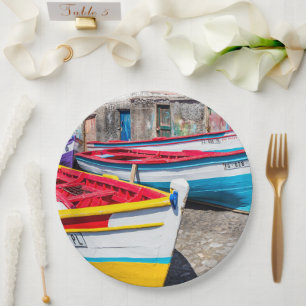 Assiettes En Carton Bateaux de pêche colorés, Cap-Vert