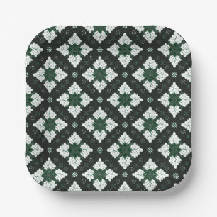 Assiettes En Carton Batik damassé ethnique vert motif sans couture