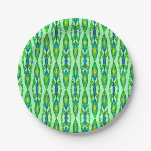 Assiettes En Carton Batik tribal - menthe, vert vert et bleu