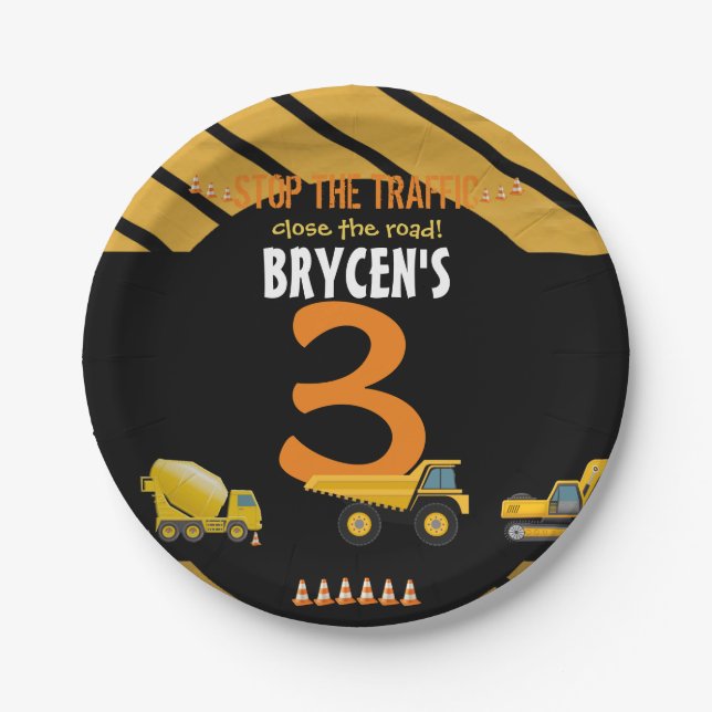 Assiettes En Carton Bâtiment Anniversaire Camion de Camion Papier Plat (Devant)