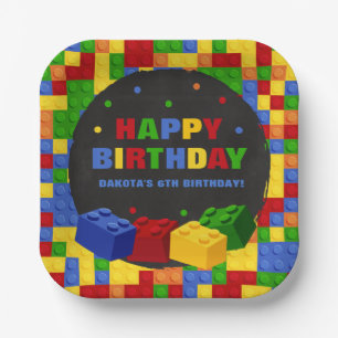 Assiettes En Carton Bâtiment Blocs Garçon Anniversaire Briques Plaque