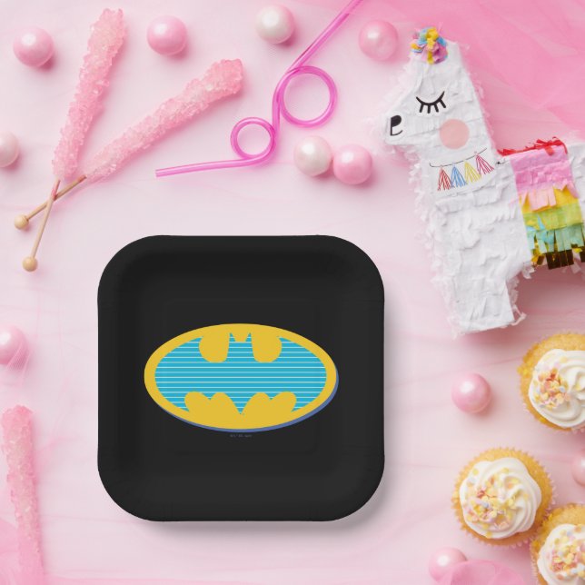 Assiettes En Carton Batman | Symbole Cyan Stripes (Fête)