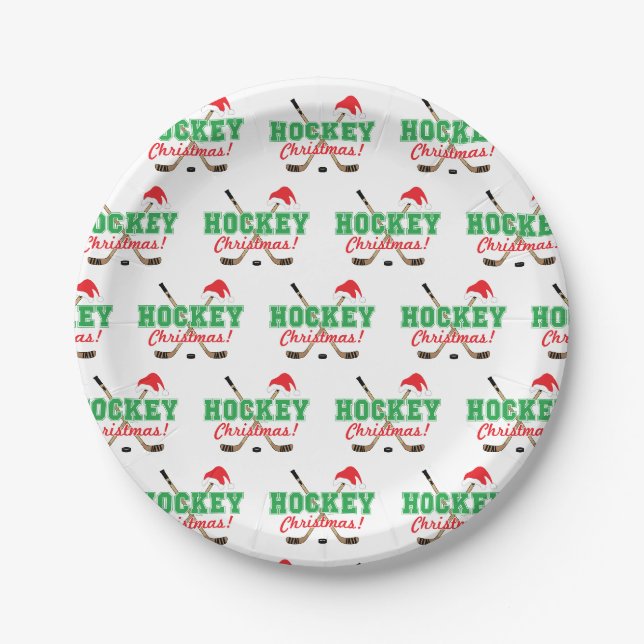 Assiettes En Carton Bâtons de hockey de Noël de hockey Santa Hat (Devant)