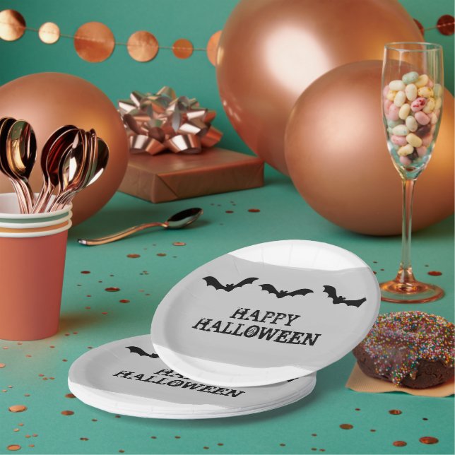 Assiettes En Carton Bats gris Aquarelle Plaques de papier Halloween (Multi)