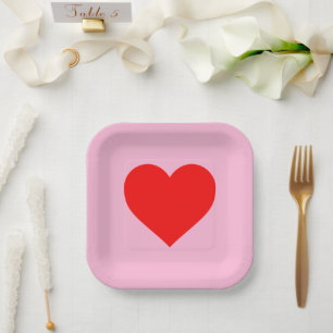 Assiettes En Carton Battement de cœur rouge pastel rose