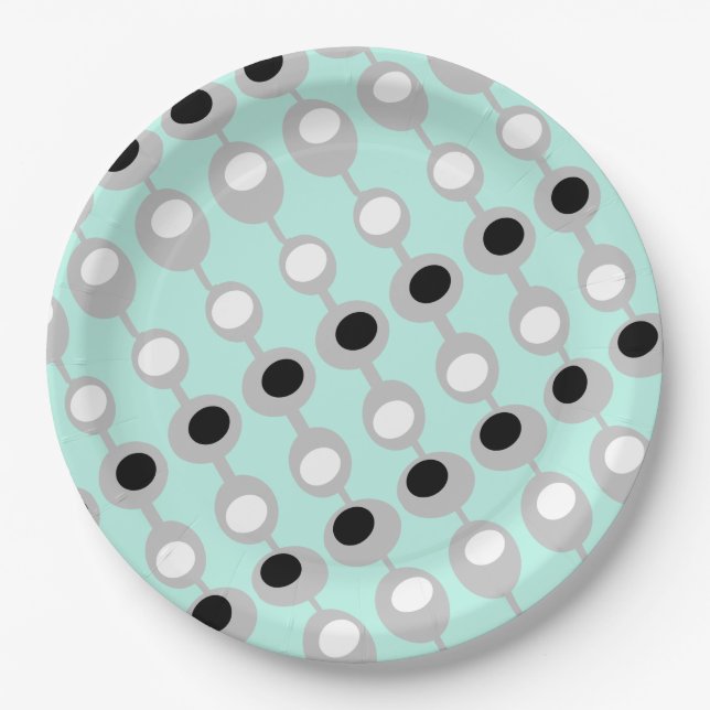 Assiettes En Carton Baubles atomiques Turquoise gris blanc (Devant)